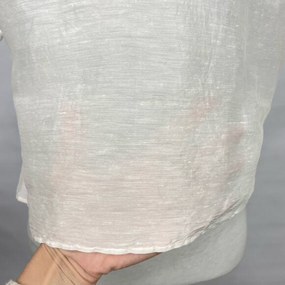 Evidence | White Sheer Floral Button Semi Cropped Camp Shirt Blouse - Picture 8 of 10